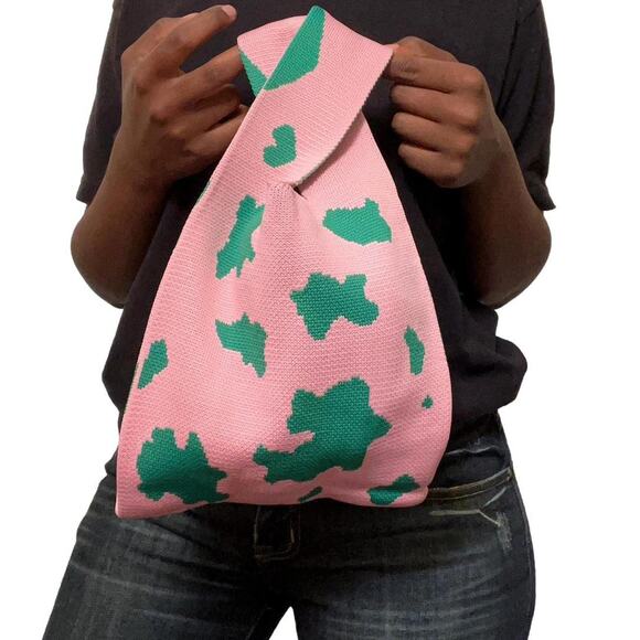 Pink & Green Cow Print Tote Handle Bag - Picture 4 of 6